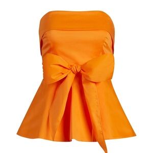 New York & Company Orange Strapless Peplum Top with Front/Back Bow NWT